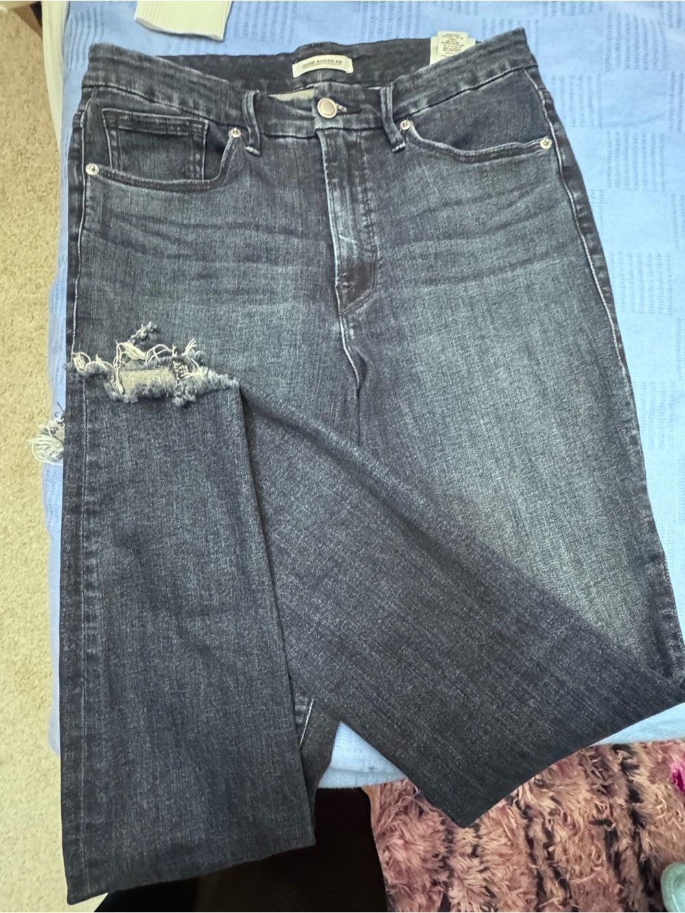 Good American Good Legs Raw Hem Skinny Jeans Blue701 Sz 10 Gently Worn